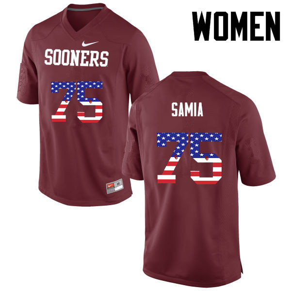 Women Oklahoma Sooners #75 Dru Samia College Football USA Flag Fashion Jerseys-Crimson